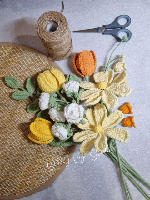 Yellow/Orange Style Bouquet (2) with galsang and mutihead rose