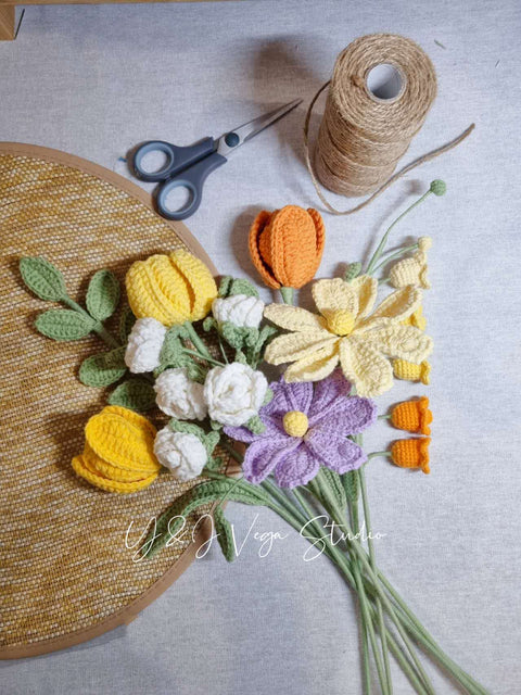 Yellow/Orange Style Bouquet (2) with galsang and mutihead rose