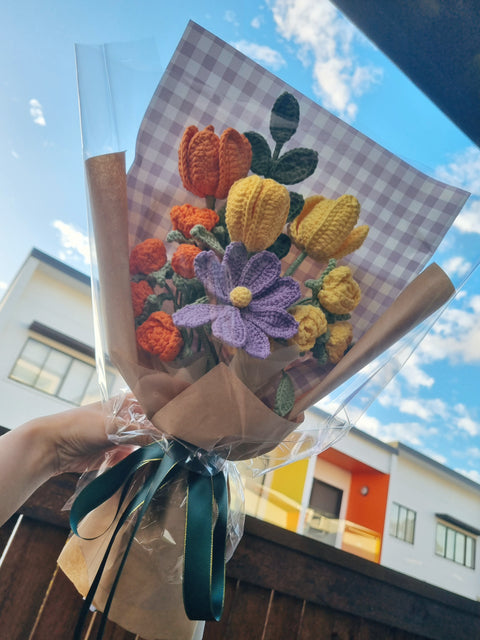 Yellow/Orange Style Bouquet (2) with galsang and mutihead rose